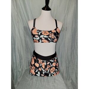 Bikini small, black and orange floral tropical, boy short bottoms